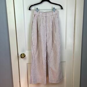 Abercrombie & Fitch Beige Linen Blend XS Striped Wide Leg Crop Pants Y2K